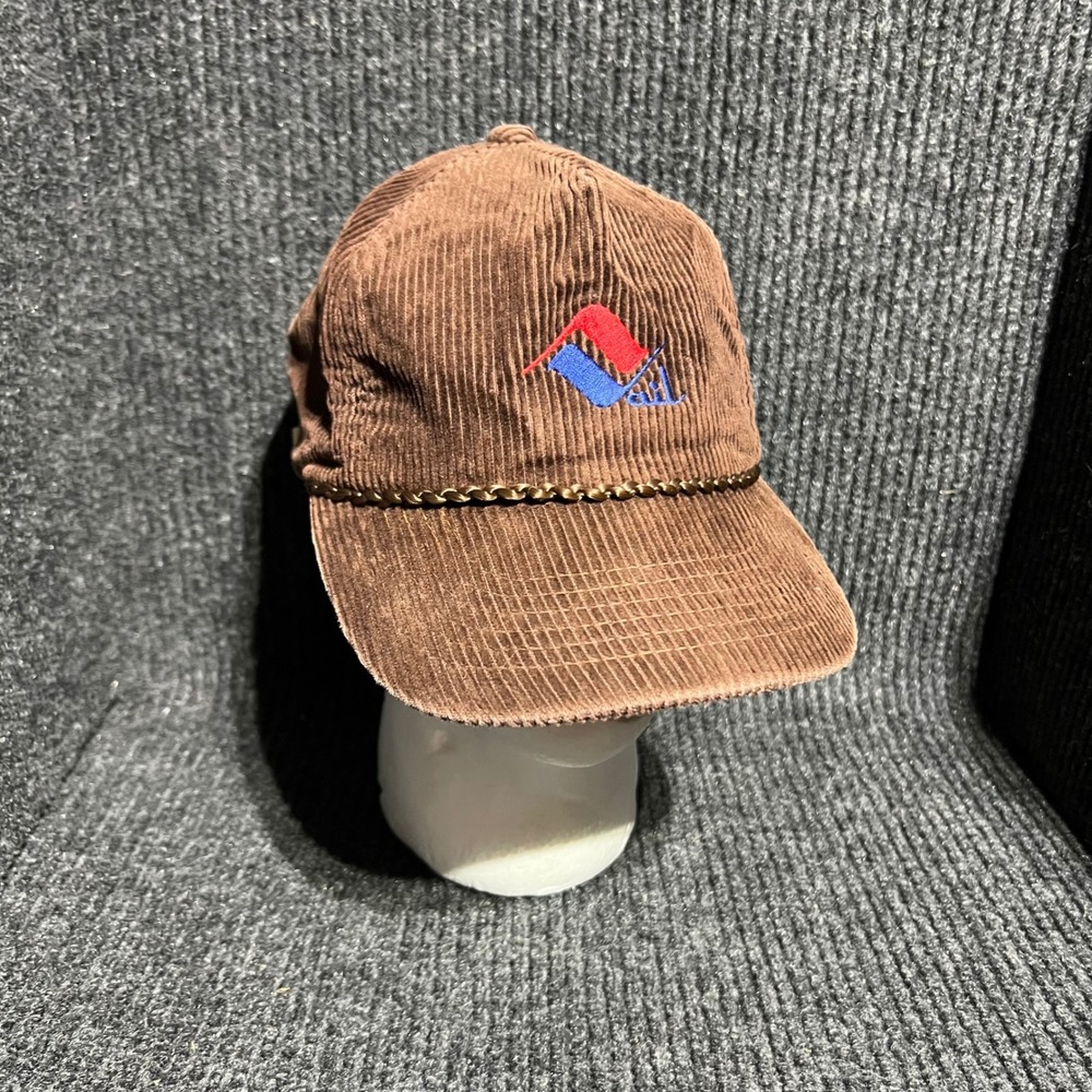 Vintage Vail Hat Brown 80s Corduroy Rope Adjustable Ski Snowboard Apres USA Made